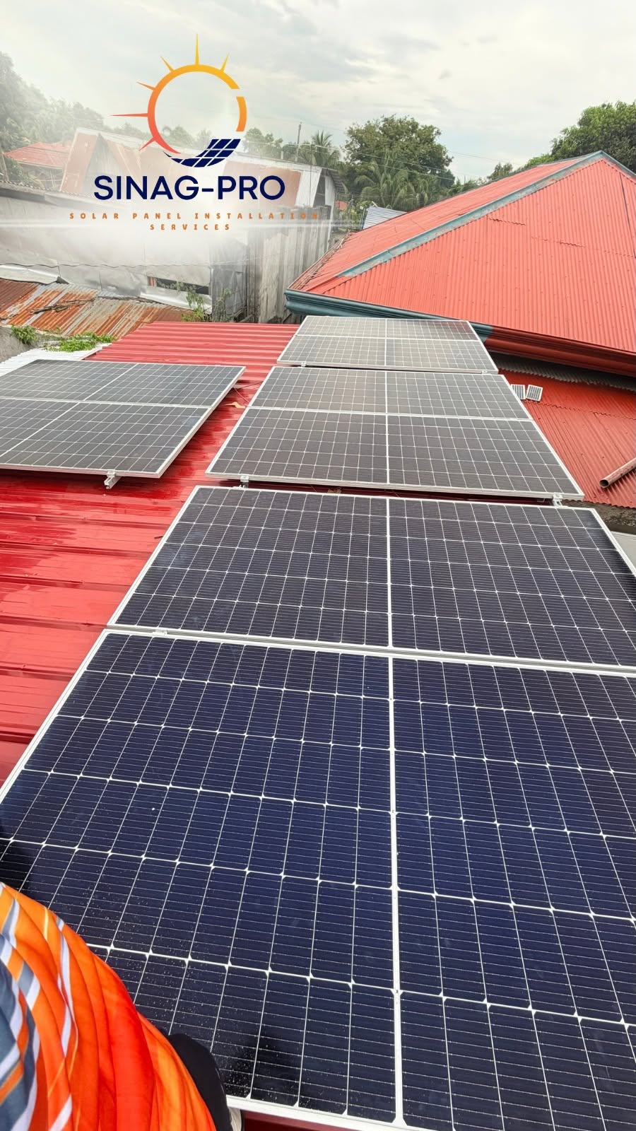 Close-up of a newly installed solar panel array